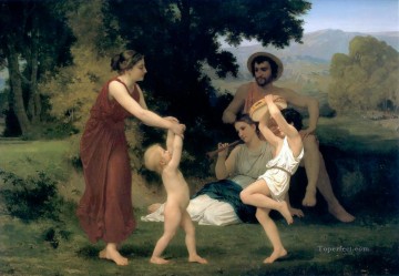 Nude Painting - The Pastoral Recreation 1868 William Adolphe Bouguereau nude